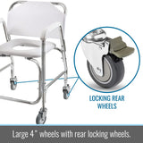 DMI Rolling Shower Chair, Commode, Transport Chair, FSA Eligible, Rolling Bathroom Wheelchair for Handicap, Elderly, Injured or Disabled, Rear Locking Wheels, 250 lb. Weight Capacity, White