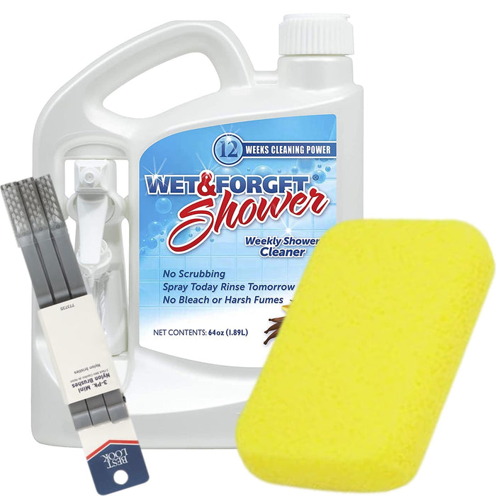 Wet and Forget Shower Cleaner & Bathroom Cleaner Spray- Bathtub Cleaner- Tile Cleaner- Shower Glass Cleaner- Bundled w/ Sponge and Grout Cleaner