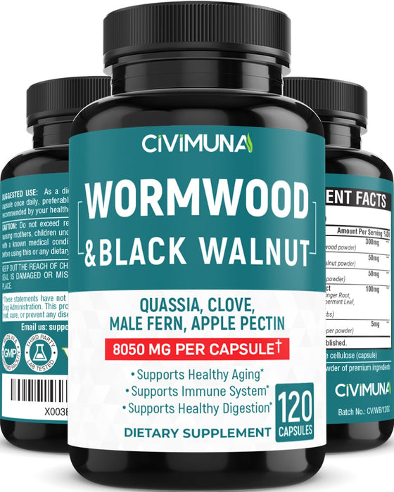 CIVIMUNA Wormwood Extract Capsules | 8050mg | 120 Capsules - 4 Months Supply | Wormwood, Black Walnut Leaves, Quassia