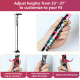 JUNRA Walking Cane for Women with LED Light, Folding Cane for Men/Seniors, Quad Cane with Stable Base, Lightweight and Adjustable Walking Stick for Women(Red Flowers)