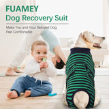 FUAMEY Recovery Suit for Dogs After Surgery,Soft Breathable Dog Bodysuit E-Collar & Cone Alternative Surgical Suit,Male Female Dog Neuter Spay Suits Anti Licking Wounds Onesie Green Black Stripes XL