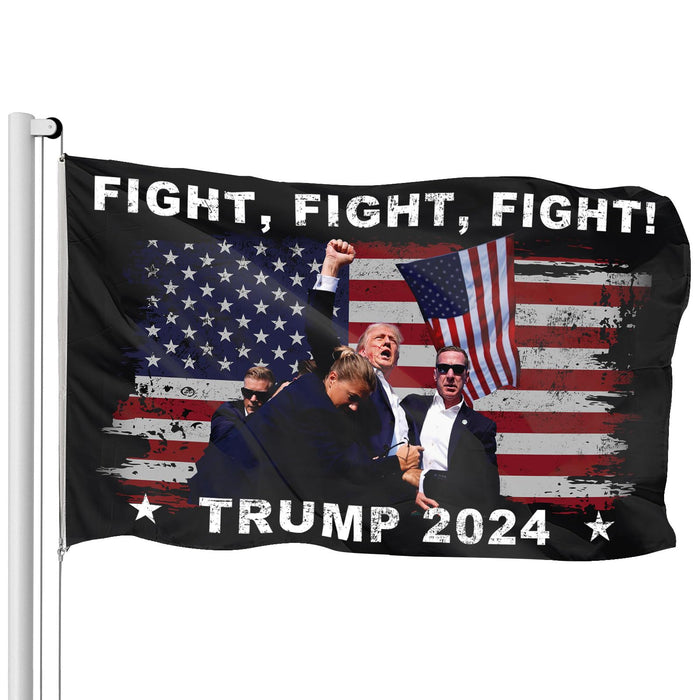 Trump 2024 Flags 3x5 Ft Fight Trump Survived Shot Flag Trump Fist Flag Fight Fight Fight Trump Flag With 2 Brass Grommets for Indoor Outdoor Decorations