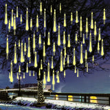 Weepong Christmas Lights Outdoor, Falling Rain Lights Meteor Shower Lights 12 inch 8Tube 192 LED Snowfall Icicle Cascading String Lights for Xmas Tree Christmas Decorations Holiday,UL Plug,Warm White