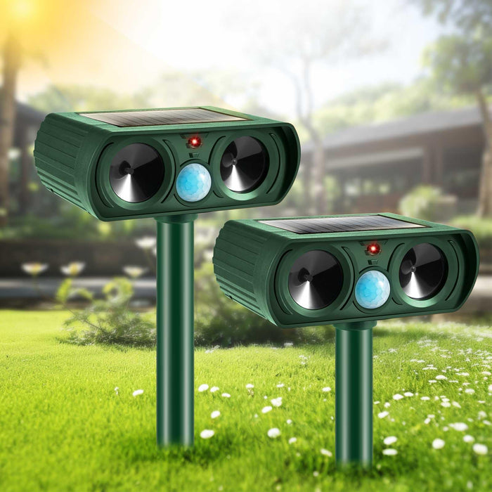 2Pack Ultrasonic Pest Repeller Outdoor Solar Animal Repellent with Motion Sensor Cat Repellent Outdoor Waterproof to Repel Dog Raccoon Fox Rabbit Deer Coyote Squirrel Skunk Repellent for Yard Garden