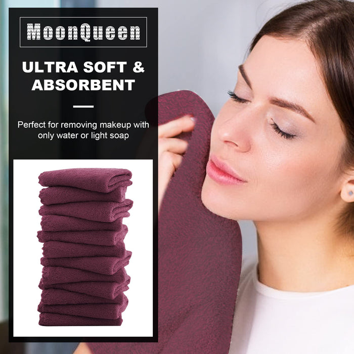 Microfiber Facial Cloths Fast Drying Washcloth 12 pack - Premium Soft Makeup Remover Cloths - Burgundy