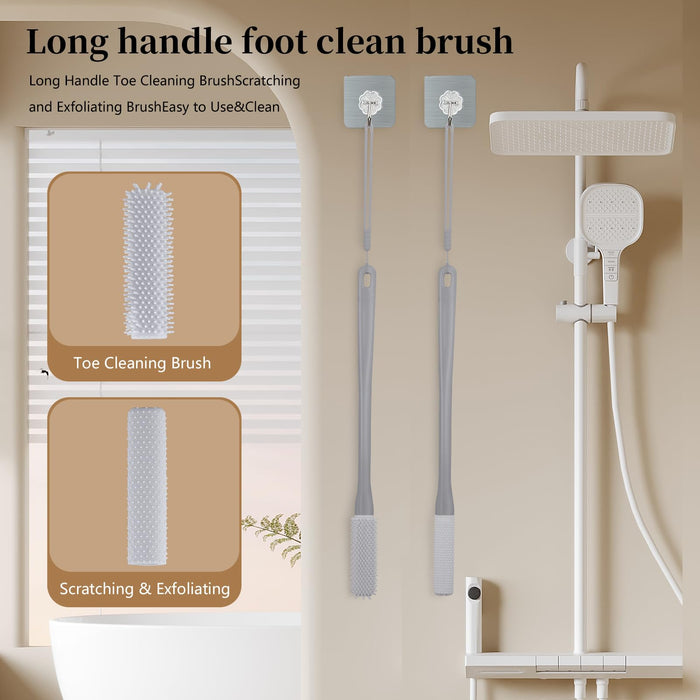 2 Pack Toe Cleaning Brush, 15.7" Foot Scrubber for Shower, Silicone Toe Gap Cleaning Brush Long Handle for Seniors,Elderly, Men and Women