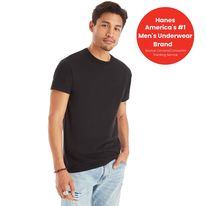 Hanes Mens Cotton, Moisture-wicking Crew Tee Undershirts, Multi-packs, Black/Grey/Blue Assorted - 6 Pack, Large US