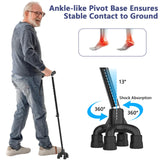 TriPro Walking Cane for Women & Men, Small Base Quad Cane, Pivot Tip,Self Standing,Heavy Duty,Adjustable Folding Cane, 4 Prong Canes for Men & Women, Collapsible Walking Sticks for Seniors & Adults