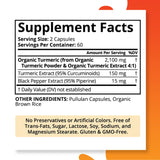 Organic Turmeric Curcumin with Black Pepper Bioperine 2,250 MG/Serving, 95% curcuminoids - Antioxidant Joint Supplement, Muscle & Brain Support - Turmeric Supplement, Non-GMO, Vegetarian, 120 Capsules