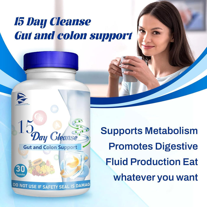 15 Day Gut Cleanse Support - 15 Dias para Limpiar El Colon Dissolving Capsules,Advanced Formula with Senna, Cascara Sagrada & Psyllium Husk (2Bottles)