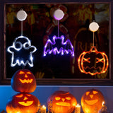 LOLStar Halloween Decorations 3 Pack Orange Pumpkin, White Ghost, Purple Bat Halloween Window Lights with Suction Cup, Battery Operated Halloween Lights, Upgrade Slow Fade Mode and Timer Function