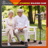 BeneCane Walking Cane for Men & Women Walking Stick for Seniors Folding Canes Quad Cane Adjustable Lightweight Sturdy Free Standing Collapsible Heavy Duty with Soft TPR T-Handle and Travel Bag