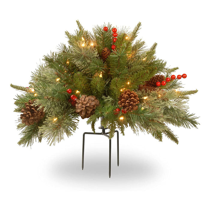National Tree Company Company Pre-lit Artificial Christmas Tree Feel Real Urn Filler | Flocked with Mixed Decorations Strung LED Lights with Stand | Colonial-18 Inch, 18", Warm White