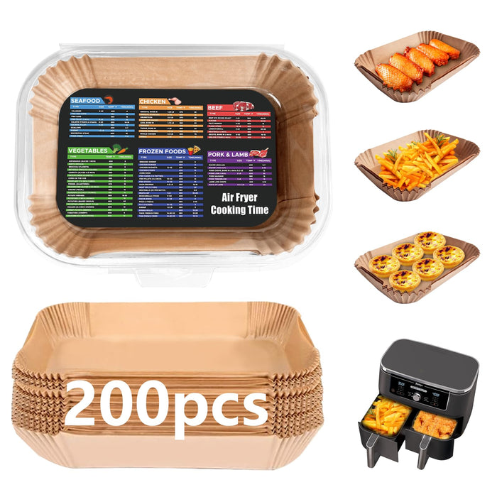 200PCS Air Fryer Liners for Ninja: Higher Non-Stick Disposable Parchment Paper Liner for Ninja DZ201/DZ401 Dual Airfryer Baking - Food Grade Ninja Air fryer Accessories (Rectangle - 8.6 x 5.5 inch)