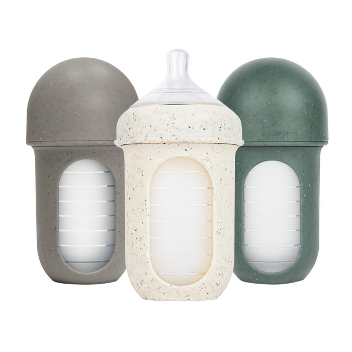 Boon Nursh Bottles - Silicone Baby Bottles Help Ease Colic Symptoms - Reusable Food-Grade Silicone Pouches with Polypropylene Shell - Medium Flow - 8 Oz - Speckle Green