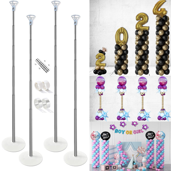 GIMCALO Balloon Column Stand Kit Set of 4, 7ft Height Adjustable Balloon Arch Kit with 2 Ballon Garland Strip, Metal Telescopic Pillar Balloon Stand, Birthday Party, Graduation, Halloween Decorations