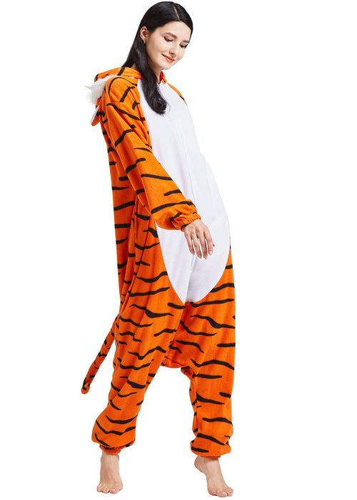 DarkCom Onesie Christmas Pajamas Adult Animal Halloween Costume Cosplay Tiger One Piece Unisex Homewear Polar Fleece Sleepwear Medium