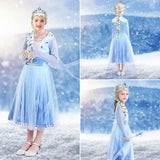 Tacobear 10Pcs Frozen Elsa Costume Dress For Girls Kids Toddler Princess Dress Up Clothes For Little Girls With Elsa Accessories Gloves Crown Wands Wig Necklace For 7-8T Kids Christmas Birthday Party