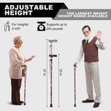 PARLORA Walking Cane for Women and Men, Collapsible, Lightweight, Sleek, Foldable Folding Cane | Walking Sticks for Seniors & Adults with Comfortable T-Handle [Purple Flower]