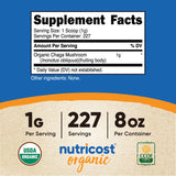 Nutricost 100% Organic Chaga Mushroom Powder 8oz (227 Servings) - Certified USDA Organic, Gluten Free & Non-GMO