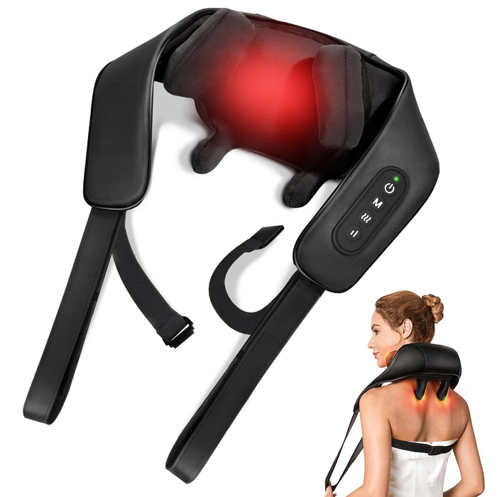 KNQZE Neck Massager for Neck Pain Relief, 4D Deep Kneading Massagers with 6 Massage Nodes, Cordless Shiatsu Neck and Shoulder Massage Pillow with Heat for Neck, Traps, Back & Leg, Gifts for Women Men