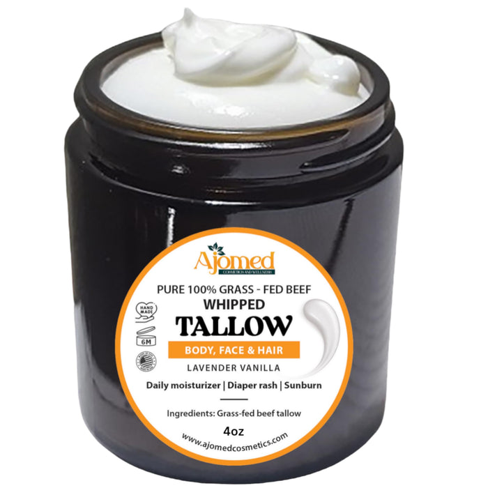 Whipped Grass-Fed Beef Tallow cream, LAVENDER VANILLA tallow balm, Eczema, dry skin body butter, whipped tallow Face and Body moisturizer, grass-fed Cows balm Eczema, psoriasis, rosacea. 4fl.oz