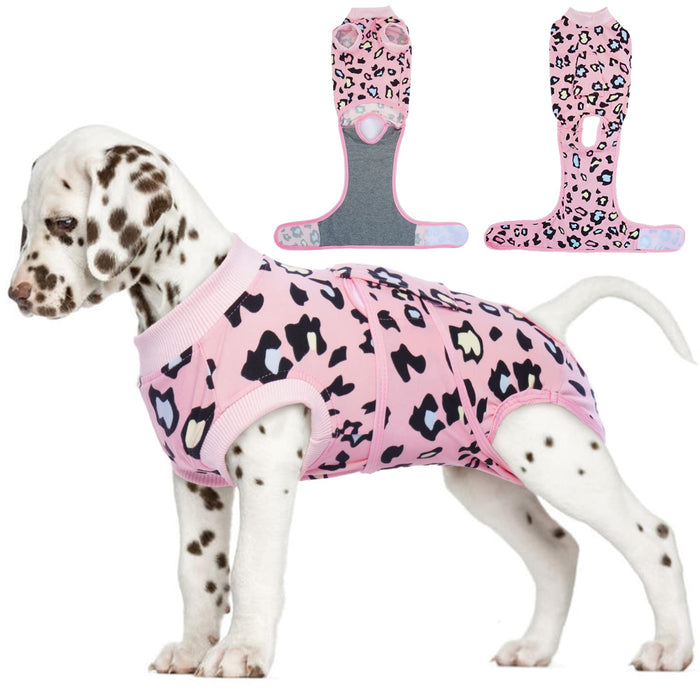 FUAMEY Recovery Suit for Dogs After Surgery,Soft Breathable Dog Bodysuit E-Collar & Cone Alternative Surgical Suit,Male Female Dog Neuter Spay Suits Anti Licking Wounds Onesie Pink Leopard S