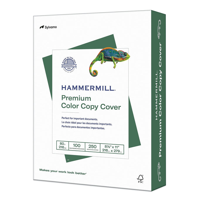Hammermill Cardstock, Premium Color Copy, 80 lb, 8.5 x 11 - 1 Pack (250 Sheets) - 100 Bright, Made in the USA Card Stock, 120023R, White
