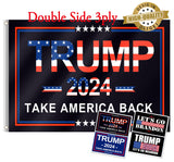 Trump 2024 Flag, 3x5 Feet Trump Flag 2024 Take American Back with 4 Pcs Trump 2024 Sticker, 3 Ply Double Sided Trump 2024 Flag with Brass Buttonhole Trump Flag for Outdoor Room (Black)