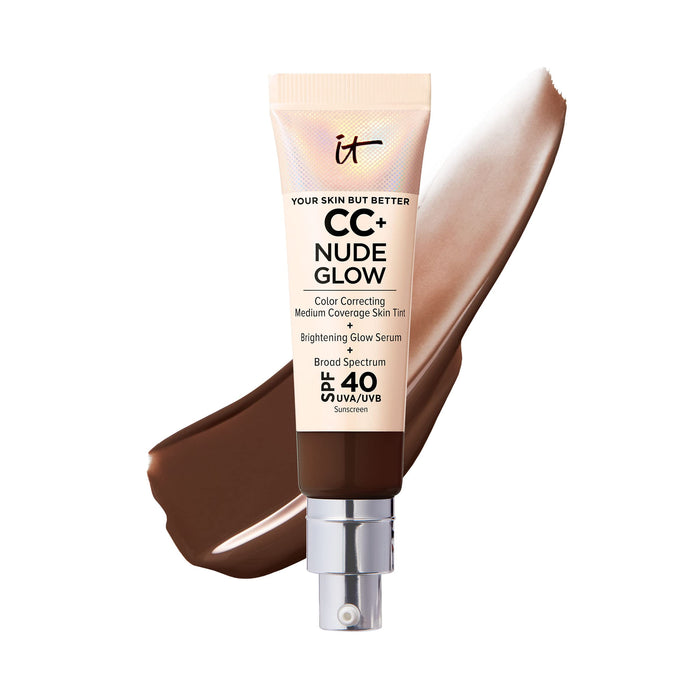 IT Cosmetics CC+ Nude Glow Lightweight Foundation + Glow Serum with SPF 40 - With Niacinamide, Hyaluronic Acid & Green Tea Extract - Deep Mocha - 1.08 fl oz