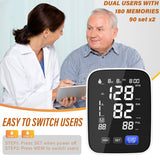 Rgdood Automatic Upper Arm Blood Pressure Monitor, Dual User 2x90 Memories Digital Blood Pressure Cuff with 4*AAA Batteries & DC Cable