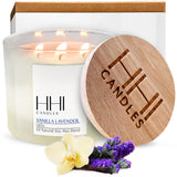 All-Natural Scented Soy Candle | Vanilla Lavender | Fresh Cut Lavender and Warm Vanilla | Large 12 Ounce Three Wick Candle | Long Burn time | Includes Bamboo Lid and Gift Box | HHI Candles