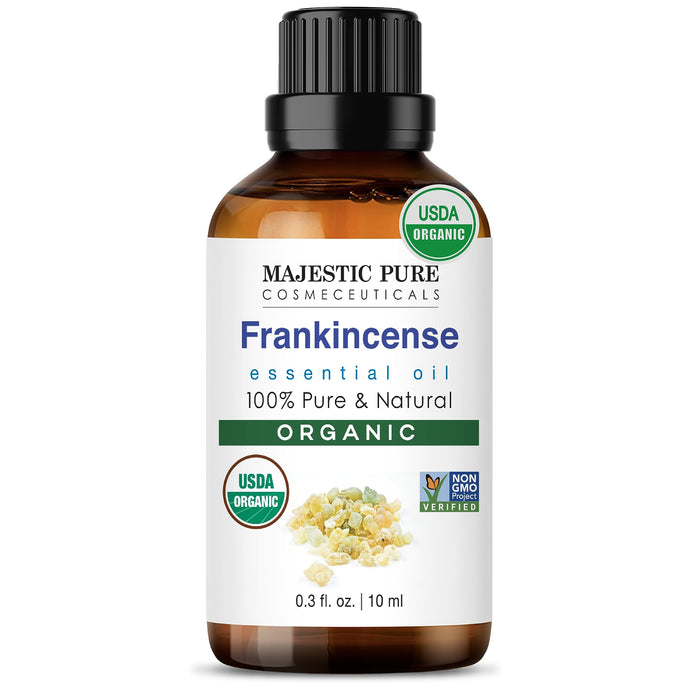Majestic Pure Organic Frankincense Essential Oil - 100% Pure Frankincense Oil for Pain Relief, Skin Care, Hair Care & Aromatherapy, Premium Grade for Diffuser & Oil Diffuser - 0.3 fl oz