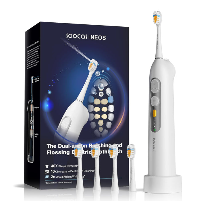 SOOCAS Neos | Electric Toothbrush with Water Flosser Cordless, 2-in-1 Brushing & Flossing Combo Electric Toothbrush for Adults, Built-in Water Tank, 40X Cleaning Effect 6 Settings