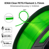 IEMAI Clear PETG Filament 1.75mm, High-Speed 3D Printer Filament at 50-600mm/s, Fluorescent Green Transparent Filament, 1kg/2.2lbs Spool, Perfect for Halloween and Christmas Decorations