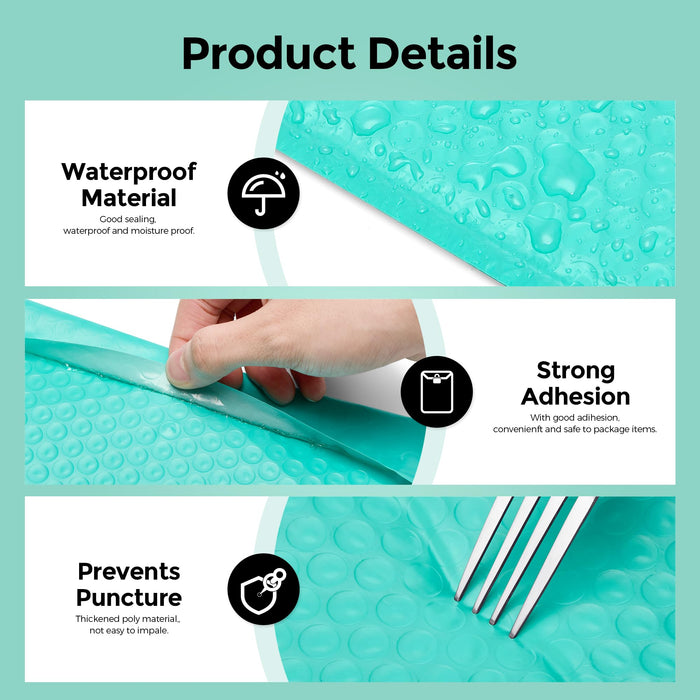 METRONIC Bubble Mailers 8.5 x 11 Inch 40 Pack Teal Waterproof Bubble Mailer Padded Envelopes Cushioning Poly for Christmas Gift, Clothes, Makeup, Books, Small Business Supplies