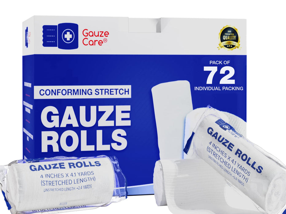 Gauze Rolls Pack of 72 – Premium Quality Lint and Latex-Free 4 inches x 4.1 Yards Conforming Stretch Bandages Designed for Effective Wound Care & Comfort - Ideal for use as a Mummy wrap