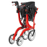 Drive Medical Nitro Dual Function Transport Wheelchair and Rollator Rolling Walker Combo with Hand Activated Brakes and Back Support, Red