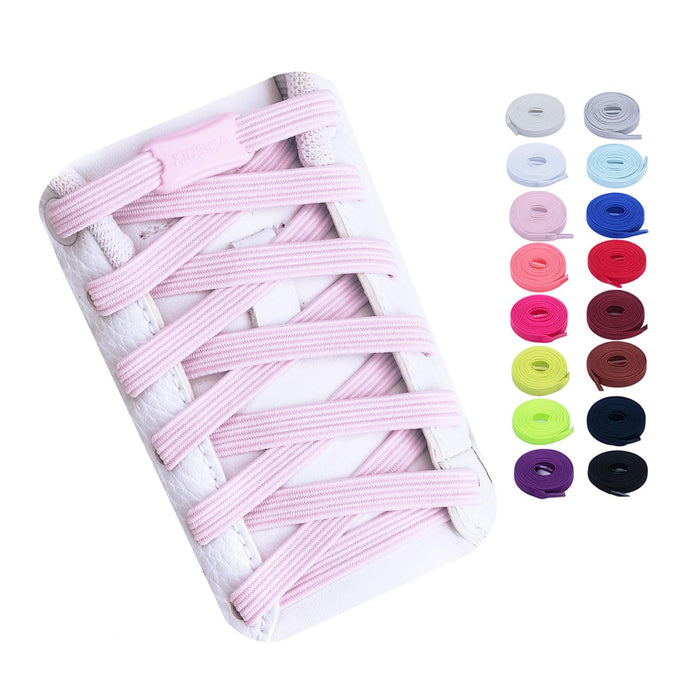 Booyckiy No Tie Elastic Shoelaces for Kids, Adults and Elderly, Adjustable Tieless Shoe Laces for Sneakers Boots and Casual Shoes - 16 Colors, 41 inch, Pink