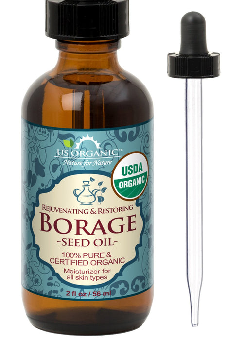 US Organic Borage seed Oil (18% GLA), USDA Certified Organic, 100% Pure & Natural, Cold Pressed, aka Starflower oil, in Amber Glass Bottle w/Eye dropper for Easy Application (2 oz (56 ml))