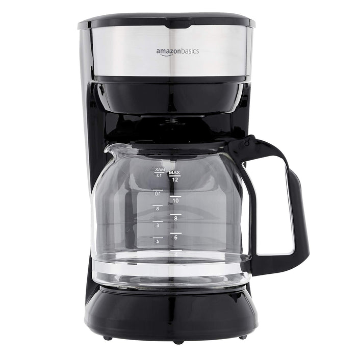 Amazon Basics 12-Cup Coffee Maker with Reusable Filter, Coffee Pot, Coffee Machine, Black and Stainless Steel