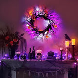 [8 Modes & Timer] 6 Ft 45 LED Halloween Willow Vine Twig Garland Decorations with 5 Pumpkin & Bat & Ghost Lights, Halloween Garland with Battery Operated for Home Indoor Wall Fireplace Mantle Decor