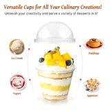 100 Sets, 9 oz Clear Plastic Cups with Dome Lids (No Hole) - Disposable Cups for Ice Cream,Cake,Fruit,Parfait, Dessert, Pudding and Jello Shot ﻿