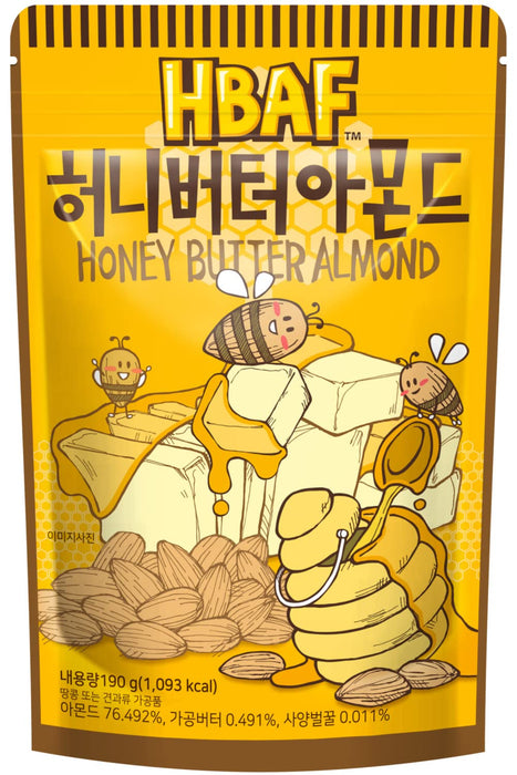 HBAF [Official Gilim Korean Honey Butter Seasoned Almonds Nut Snack | Gluten Free | Kids After-School, Work, Trip, Camping, Party Snacks | Pre-Workout Protein Snack | Korean Souvenir (1x190gram)