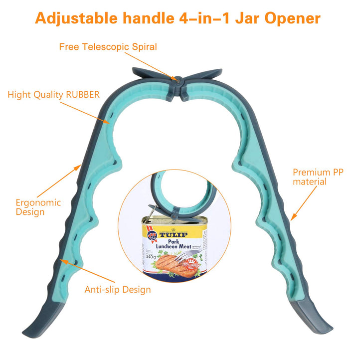 Jar Opener, 5 in 1 Multi Function Can Opener Bottle Opener Kit with Silicone Handle Easy to Use for Children, Elderly and Arthritis Sufferers (New blue)