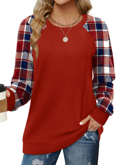 Saloogoe Sweaters for Women Trendy Loose Holiday Outfits 2023 Christmas Shirts Red Plaid M