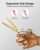 Hair Thinning Scissors Cutting Teeth Shears Professional Barber ULG Hairdressing Texturizing Salon Razor Edge Scissor Japanese Stainless Steel with Detachable Finger Ring 6.5 inch, Gold