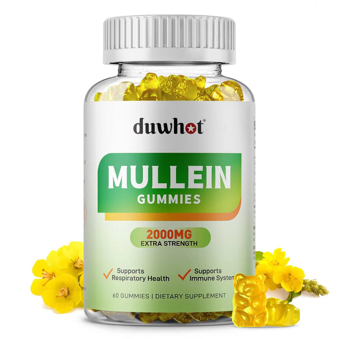 duwhot Mullein Leaf Extract for lungs, Mullein Gummies 2000mg for Respiratory & Digestive System Support, Immune Booster, Chewable Mullein Supplement for Clear Mucus, Vegan, 60