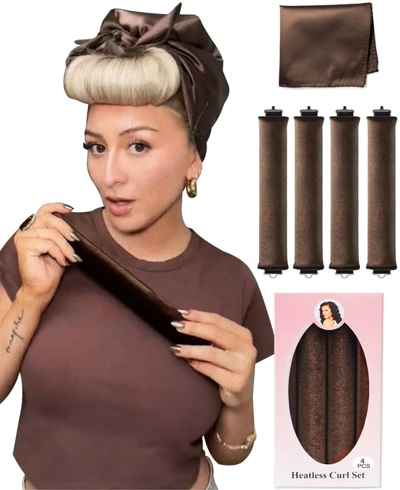 Heatless Hair Curler Overnight Curls Blowout Rods Headband No Heat Curlers to Sleep in Large Rods Hair Rollers Blowout Look for Short Hair Styling Tools Silk Hair Wrap Curling Set Brown