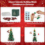 Advent Calendar 2024 Christmas Tree Building Toy Set with LED Light, Christmas Countdown Calendar Building Block 1100+PCS Set 24 Days Surprise Boxes Creative Gifts for Adults Teens Girls Ages 6+